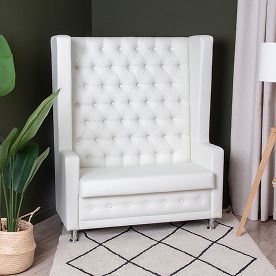 Выполненный проект Диван Хонер, экокожа Cometa white, ножки металл хром - фото