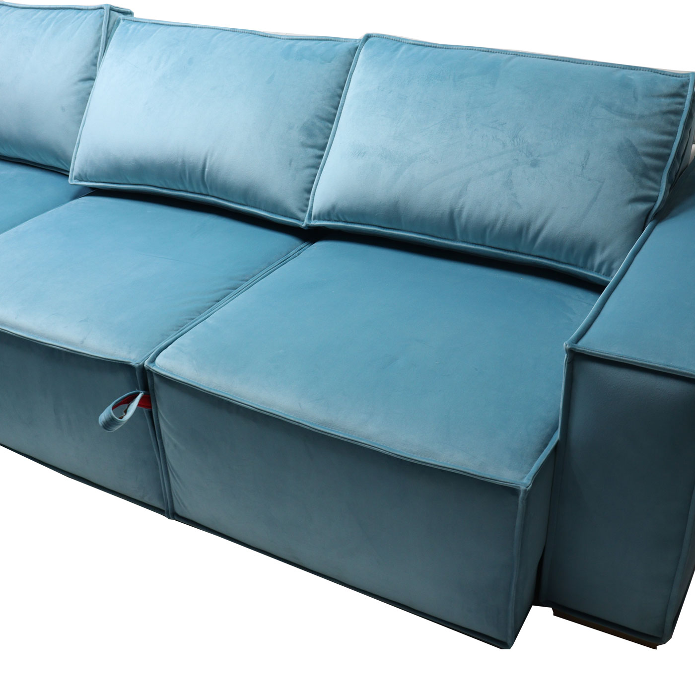 синий диван без подлокотников