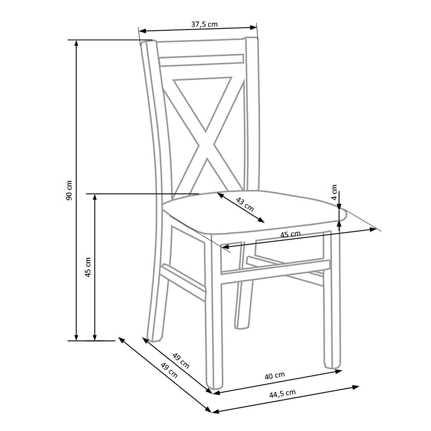 размеры стула со спинкой из дерева