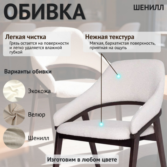 Стул Монти, шенилл Медисон 02, венге - фото 3