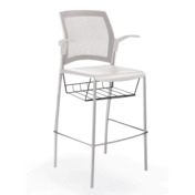 Фотография товара Стул Wind барный со спинкой-сеткой, корзиной для бумаг и подлокотниками, белый, серебряный от компании ChiedoCover.
