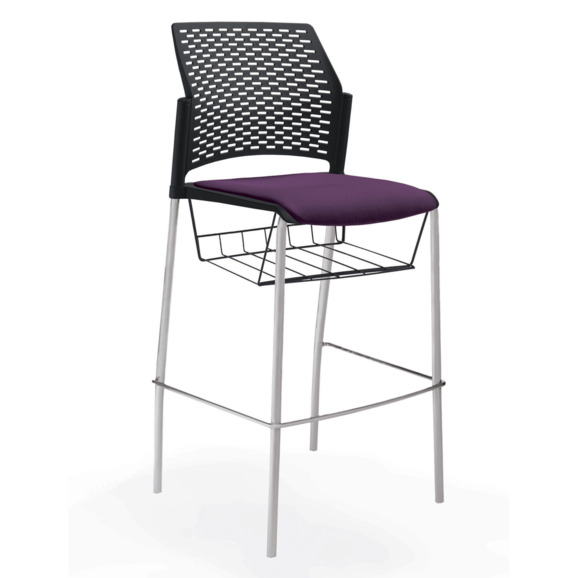 Стул Ревайнд барный с мягким сиденьем и корзиной для бумаг, черный, серебряный - фото 4