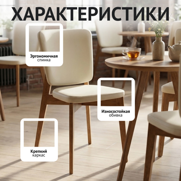 Стул Сафир, экокожа Люкс креам светло-бежевый, светлый орех - фото 2