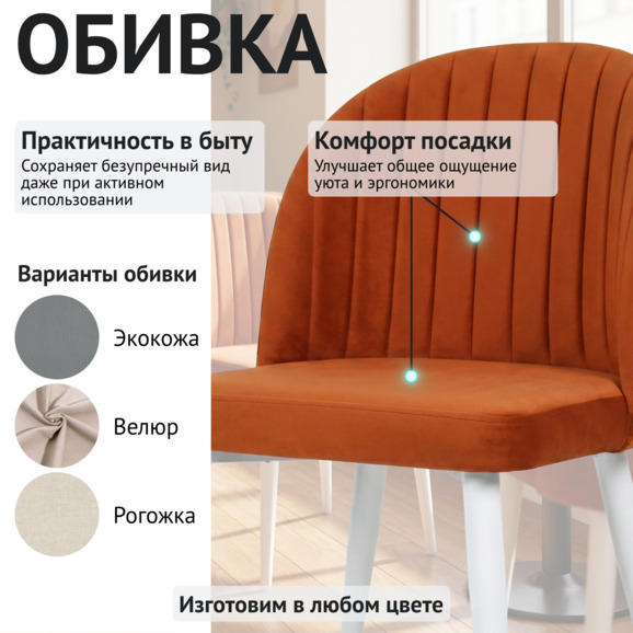 Стул Тони, велюр империа терркота 24, ножки металл белый - фото 3