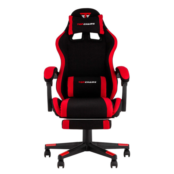 Кресло спортивное TopChairs Prophet с оттоманкой ткань черно-красный - фото 3