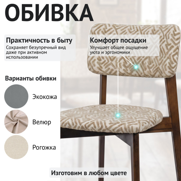 Стул Топас, шенилл Виола зигзаг бейдж, ножки бук, морилка старинный орех - фото 3