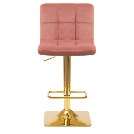 Барный стул Арканес, золотая база, велюр розовый - фото 4