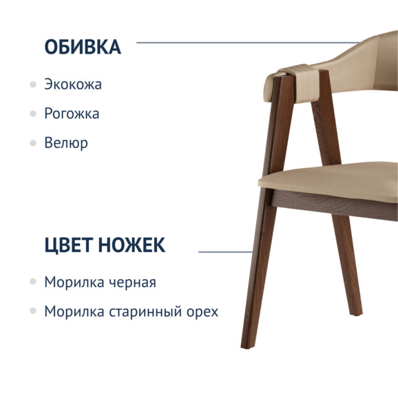 Полукресло Dolche, велюр Furla 230, ножки бук, морилка старинный орех - фото 2