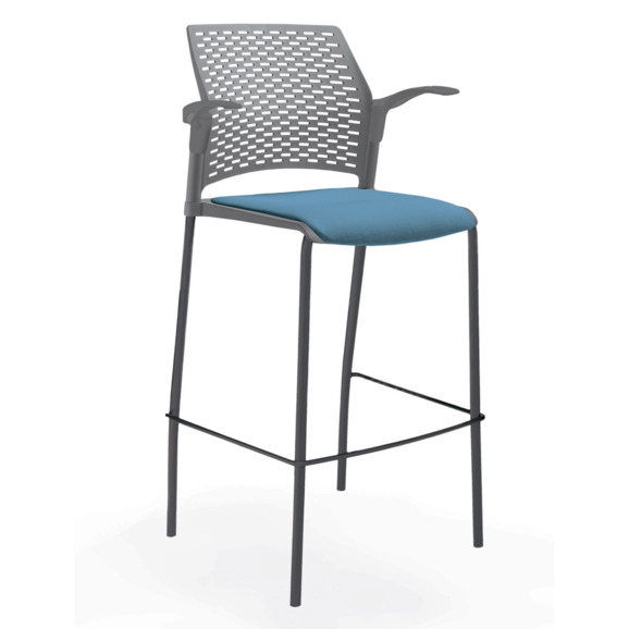 Стул Ревайнд барный с мягким сиденьем и подлокотниками, серый, черный - фото 2