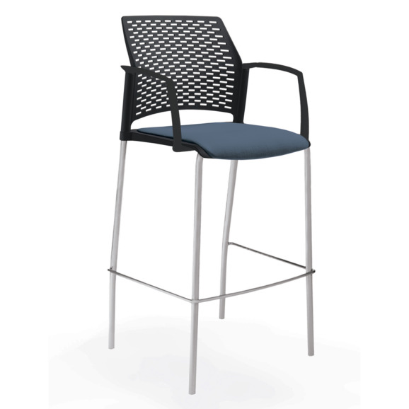Стул Ревайнд барный с мягким сиденьем и закрытыми подлокотниками, черный, серебряный - фото 4