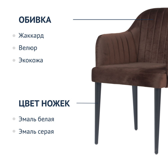 Стул Тюльпан, вельвет коричневый, ножки черные - фото 2