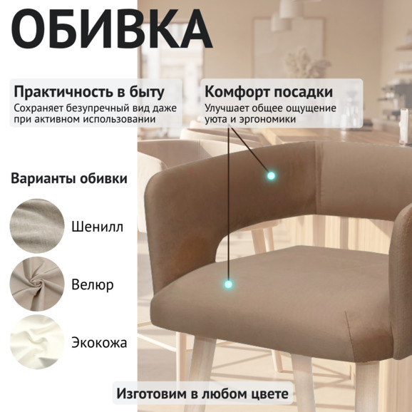 Стул Марс полубарный, велюр бежевый - фото 3