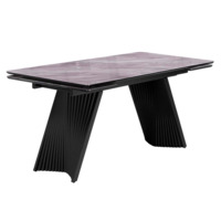 Настоящее фото товара Стеклянный стол Вейв 140(200)х80 кристл серый мрамор / черный, произведённого компанией ChiedoCover