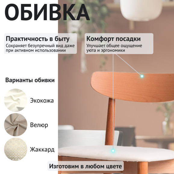 Стул Роквелл, велюр Velutto Lux 01, ножки бук под лак Стул Роквелл, велюр Velutto Lux 01, ножки бук под лак - фото 3