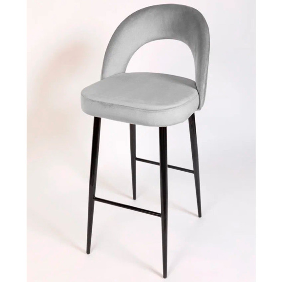 Стул Пиннате, барный, светло-серый, черный, велюр - фото 3