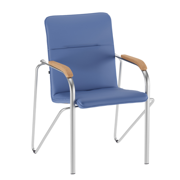 Стул Самба, экокожа Блю, каркас серебро, подлокотники бук под лак Стул Самба, экокожа Блю, каркас серебро, подлокотники бук под лак - фото 1