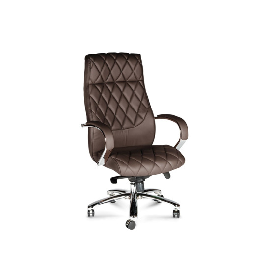 Кресло офисное / Бонд / (brown) сталь + хром  /темно- коричневая экокожа - фото 1