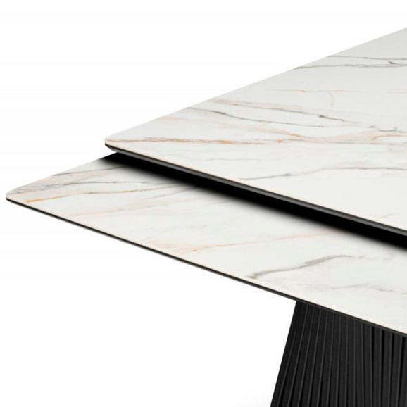 Керамический стол Вейв 160(220)х89 белый с прожилками gilt white / черный - фото 5