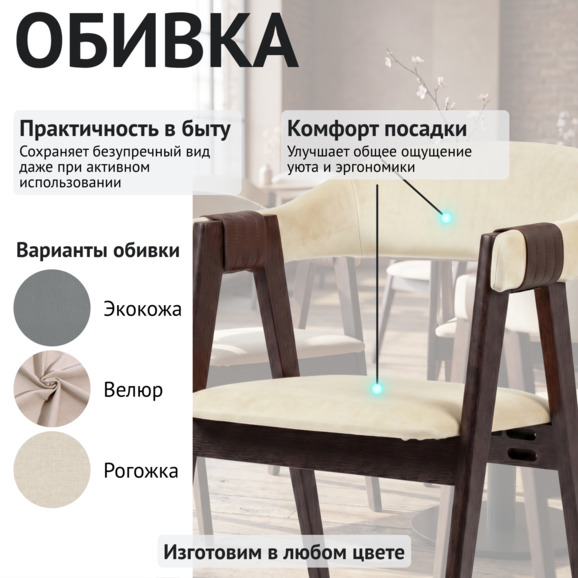 Полукресло Дольче, велюр Тедди 003, морилка венге - фото 3