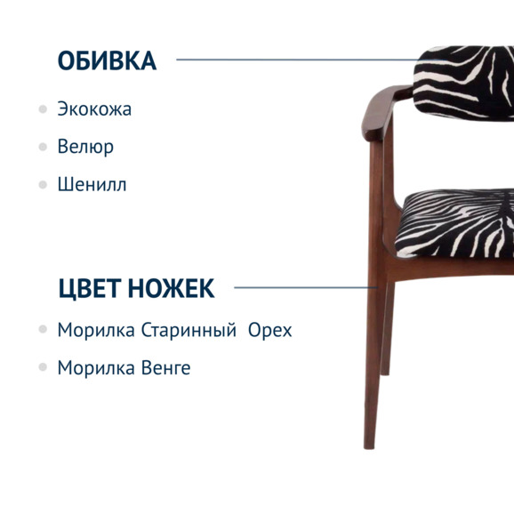 Стул Gavi, шенилл Зебра 08, ножки бук морилка старинный орех - фото 2