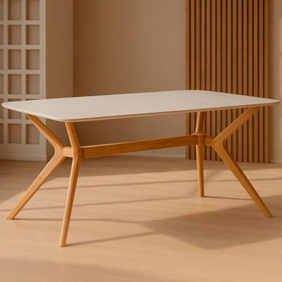 Стол Unika 180x80 белый спеченный камень / светлое дерево - фото 6