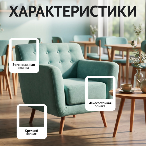 Кресло Томас, Велюр Хэппи 690, ножки бук под лак - фото 2