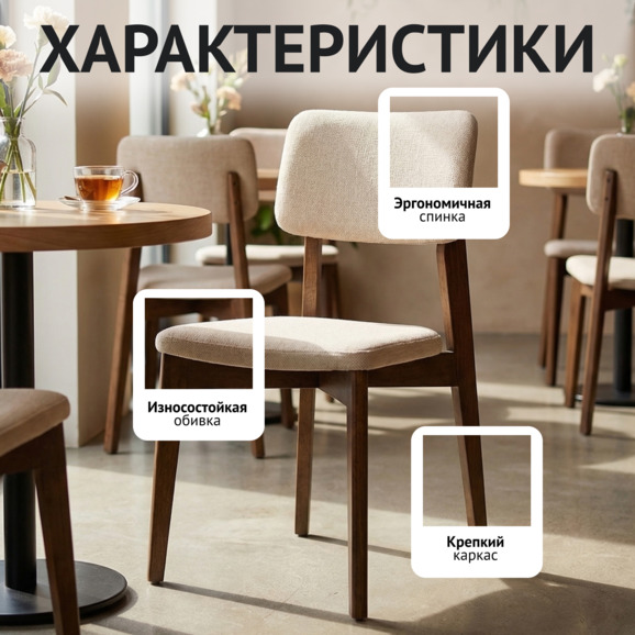 Стул Топас, велюр РЕМИ 05, светло-бежевый, старинный орех - фото 2