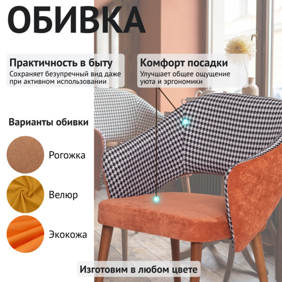 Стул Флай, велюр Вельвел люкс 28, спинка жаккард Морис 10 - фото 3