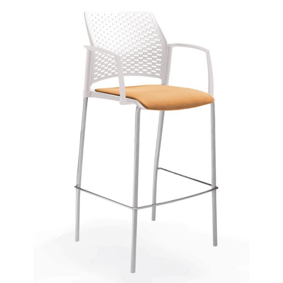 Стул Ревайнд барный с мягким сиденьем и закрытыми подлокотниками, белый, серебряный - фото 3