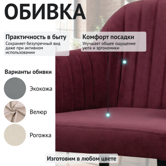 Стул Тюльпан, велюр Велютто 29, каркас металл черный - фото 3