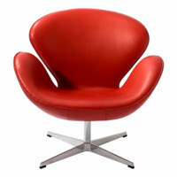 Настоящее фото товара Кресло Swan (Arne Jacobsen), красная экокожа, произведённого компанией ChiedoCover