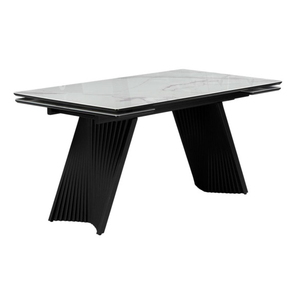 Стеклянный стол Вейв 140(200)х80 кристл белый мрамор / черный - фото 1