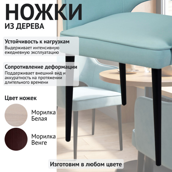 Стул Роза, небесно-голубой велюр, ножки черные - фото 4