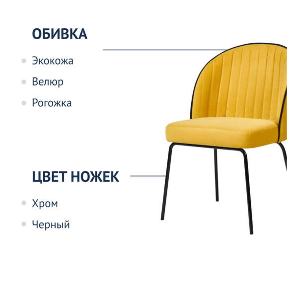 Стул Тони, желтый / черный вельвет, черные ножки металлические - фото 2