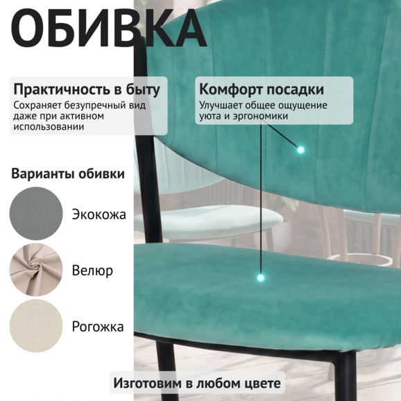 Стул Мюнхен, велюр Велютто 43, каркас металл черный - фото 3