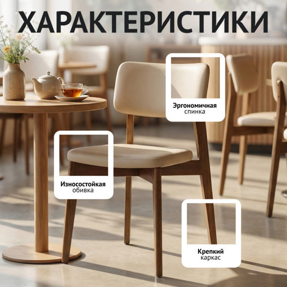 Стул Топас, экокожа люкс крем светло-бежевый, светлый орех - фото 2