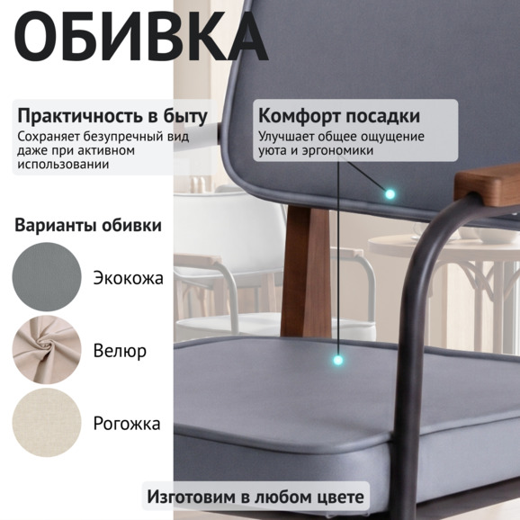 Стул Микс, велюр Велютто 32, ножки бук морилка светлый орех - фото 3