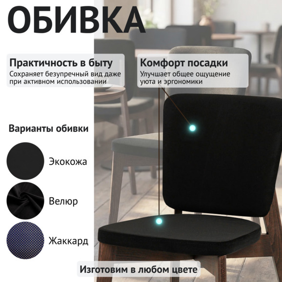 Стул Сафир, велюр Велутто-34 черный, морилка венге Стул Сафир, велюр Велутто-34 черный, морилка венге - фото 3