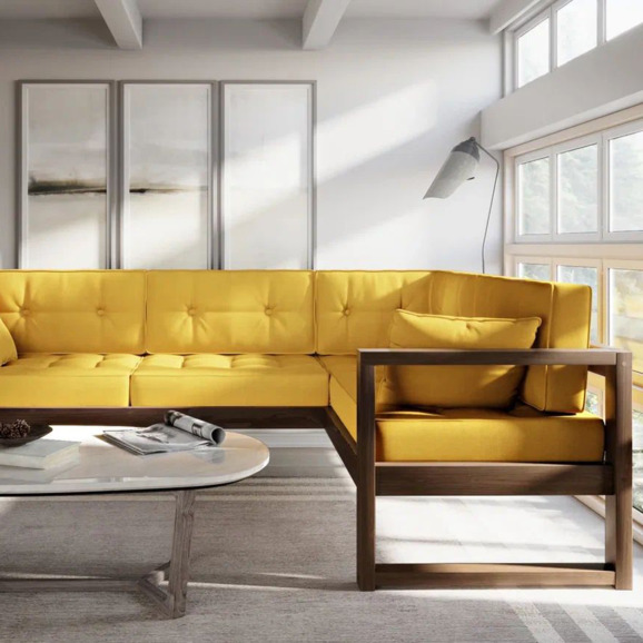 Диван Квинс Угловой вельвет, орех yellow - фото 6