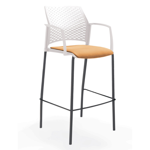 Стул Ревайнд барный с мягким сиденьем и закрытыми подлокотниками, белый, черный - фото 5