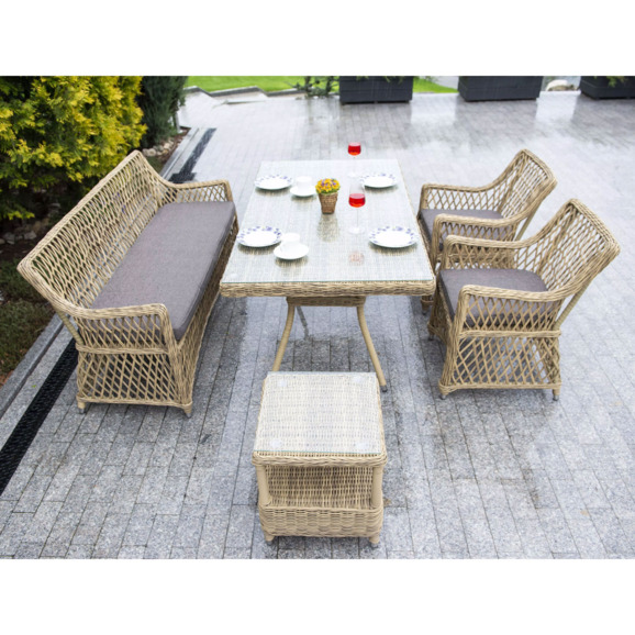 Катания F обеденная группа плетеная на 4 персоны, цвет соломенный - фото 3