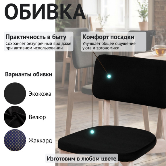 Стул Топас , велюр чёрный Велутто 34, органика белая - фото 3