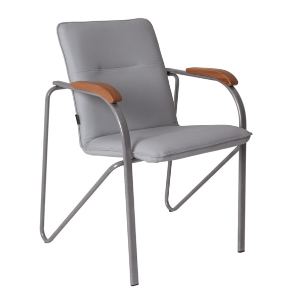 Стул Самба, кожзам Наппа 990, каркас серебро, подлокотники бук под лак - фото 1