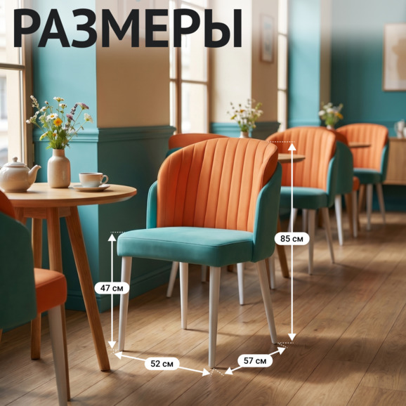 Полукресло Лилия, велюр, ножки металл, бирюзово-оранжевый, белый - фото 5