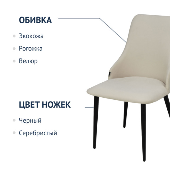 Стул Аэр, ножки черные, велюр бежевый Стул Аэр, ножки черные, велюр бежевый - фото 2