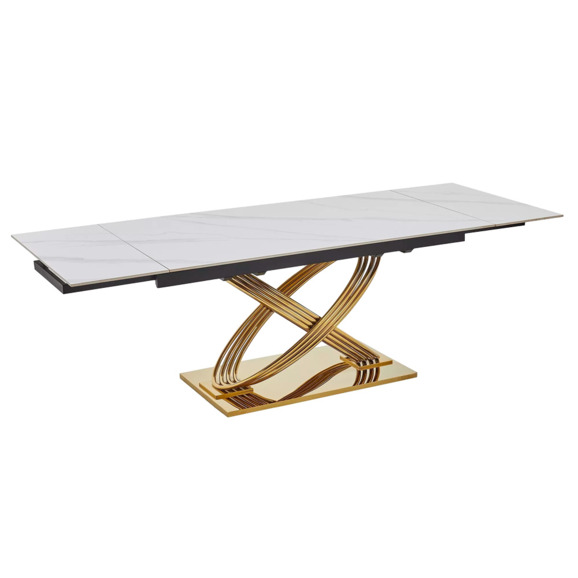 Стол обеденный Virtue, эффект белого мрамора, золотой - фото 1