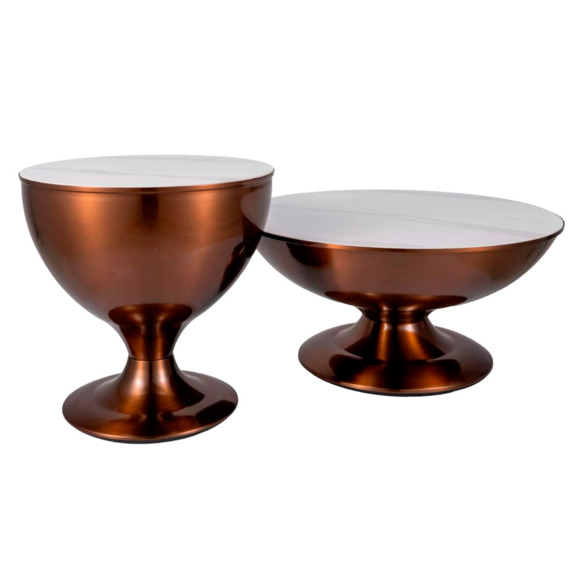 Набор журнальных столиков Jurassic, эффект белого мрамора, медный - фото 1