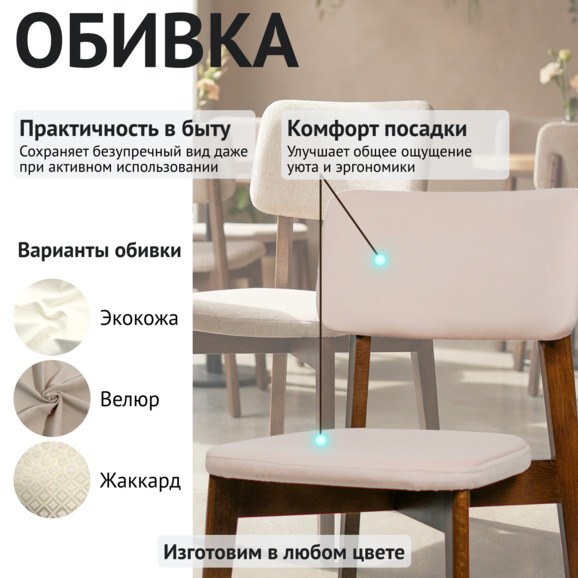 Стул Топас, велюр РЕМИ 05, светло-бежевый, старинный орех - фото 3