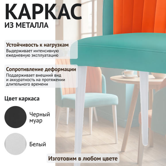 Полукресло Лилия, велюр, ножки металл, бирюзово-оранжевый, белый - фото 4