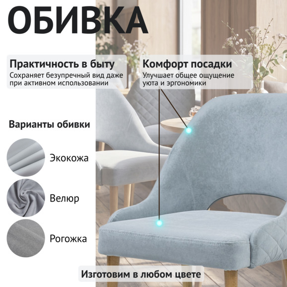 Стул Мила Диамант, флок Иммануелле Минт, cтаринный орех - фото 3